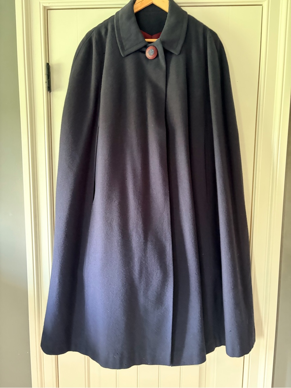Vintage 1950s 1960s Wool Cape Coat Pioneer Coat Co Dark Navy Cloak 43" Long